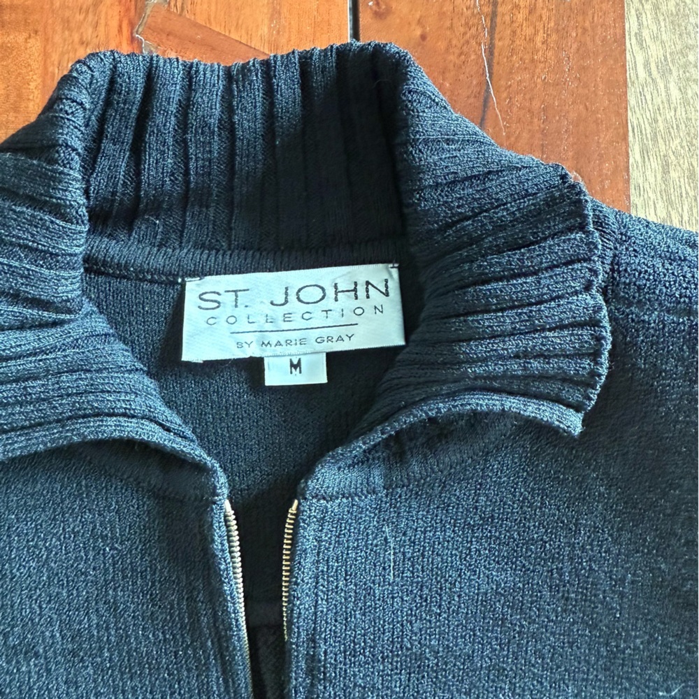 St. John Collection by Marie Gray Black Zip Knit Jacket - Picture 3 of 10